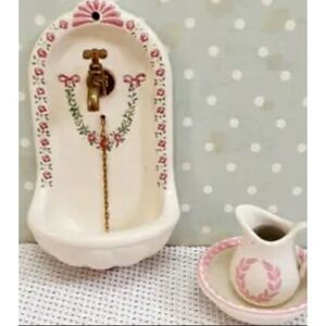 Vintage Bodo Hennig Wall Mounted Sink Porcelain + Wash Set Dollhouse 1:12